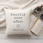 Happily Ever After | Custom Wedding Date Cushion<br><div class="desc">Create a sweet keepsake with our neutral ivory pillow featuring "happily ever after" in soft charcoal grey vintage typewriter lettering. Personalise with a wedding or anniversary date for a perfect gift for newlyweds or your favourite couple. A small heart in the centre completes the design for a chic rustic farmhouse...</div>