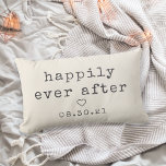 Happily Ever After | Custom Wedding Date Lumbar Cushion<br><div class="desc">Create a sweet keepsake with our neutral ivory cream pillow featuring "happily ever after" in chic grey vintage typewriter lettering. Personalise with a wedding or anniversary date for a perfect gift for newlyweds or your favourite couple. A small heart in the centre completes the design.</div>