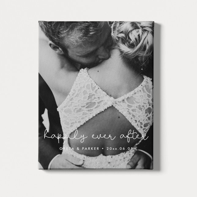 Happily ever after cute whimsical wedding photo canvas print (Creator Uploaded)