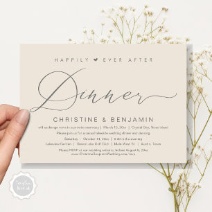 Happily Ever After Dinner Elopement, Modern Script Invitation