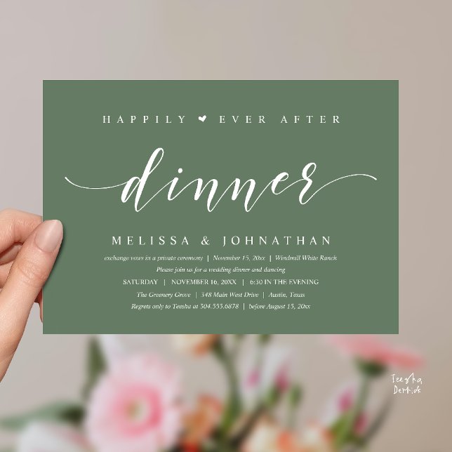 Happily Ever After Dinner, Modern Minimalist Invitation (Happily Ever After Dinner, Modern Minimalist reception Invitation Card, sage green)
