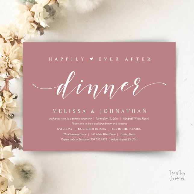 Happily Ever After Dinner, Modern Minimalist Invitation (Happily Ever After Dinner, Modern Minimalist reception Invitation Card, dusty rose pink)