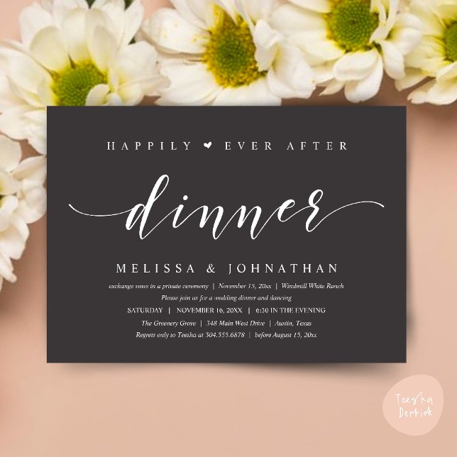 Happily Ever After Dinner, Modern Minimalist Invitation (Happily Ever After Dinner, Modern Minimalist reception Invitation Card, charcoal grey)