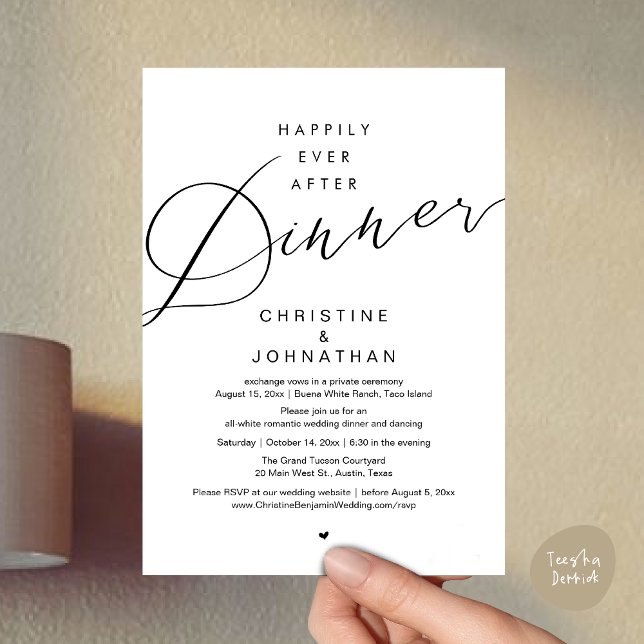 Happily Ever After Dinner, Modern Romantic Wedding Invitation (Happily Ever After Dinner, Modern Romantic Wedding Invites Card, PDF, Minimalist Clean, White Black)