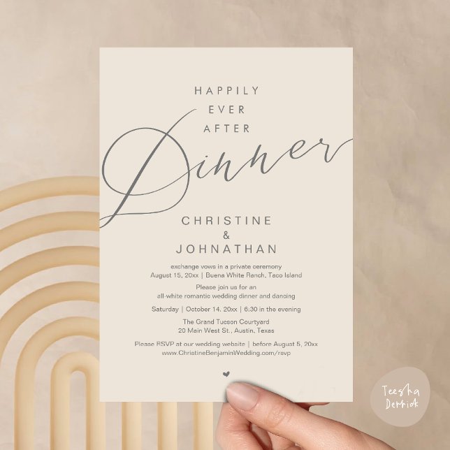 Happily Ever After Dinner, Modern Romantic Wedding Invitation (Happily Ever After Dinner Romantic Wedding Invites Card PDF Clean Modern Minimalist Cream Grey)