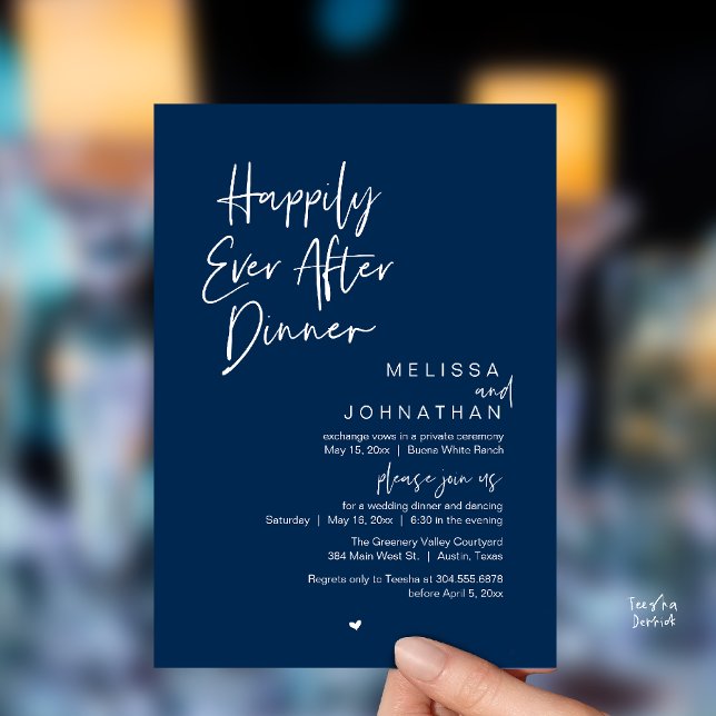 Happily Ever After Dinner Modern Wedding Party Invitation (Happily Ever After Dinner Modern Wedding Reception Party Invitation Card navy Blue)