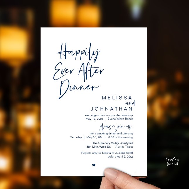 Happily Ever After Dinner Modern Wedding Party Invitation (Happily Ever After Dinner Modern Wedding Reception Party Invitation Card navy Blue)