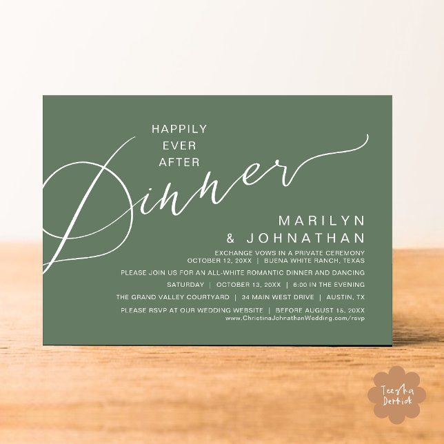 Happily Ever After Dinner, Modern Wedding Party Invitation (Happily Ever After Romantic Wedding Dinner Party Invitation Card Modern Boho PDF Rustic Sage Green)