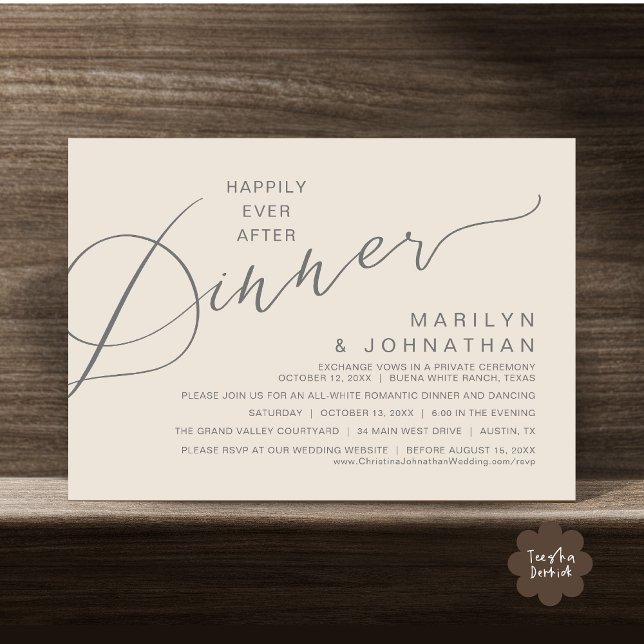 Happily Ever After Dinner, Modern Wedding Party Invitation (Happily Ever After Romantic Wedding Dinner Party Invitation Card Modern Boho PDF Classy Cream Grey)