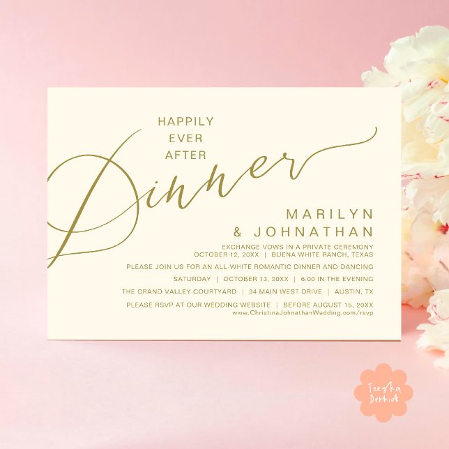 Happily Ever After Dinner, Modern Wedding Party Invitation (Happily Ever After Romantic Wedding Dinner Party Invitation Card Modern Boho PDF Classy Yellow Gold)
