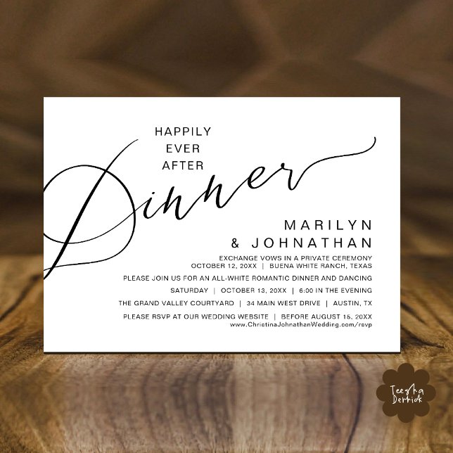 Happily Ever After Dinner, Modern Wedding Party Invitation (Happily Ever After Romantic Wedding Dinner Party Invitation Card Modern Boho PDF Classy Black White)