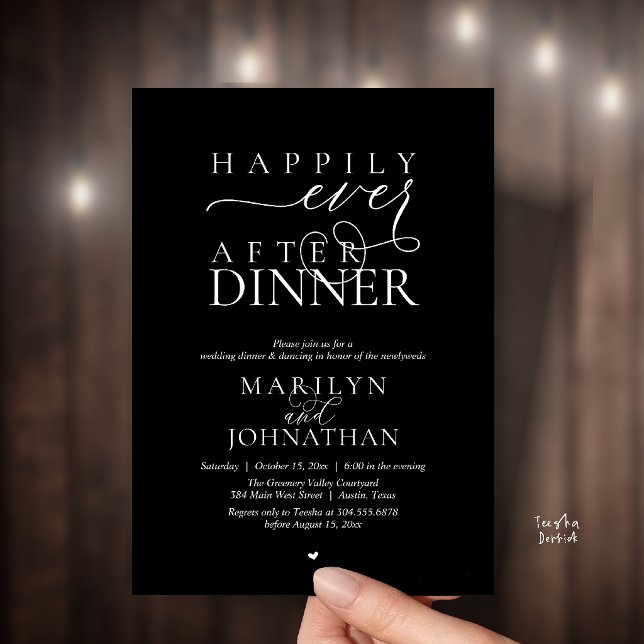 Happily Ever After Dinner Modern Wedding Reception Invitation (Happily Ever After Dinner Modern Wedding Reception Invitation card in Classy Black)