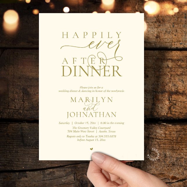 Happily Ever After Dinner Modern Wedding Reception Invitation (Happily Ever After Dinner Modern Wedding Reception Invitation card in Gold yellow cream)