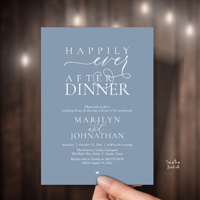 Happily Ever After Dinner Modern Wedding Reception Invitation (Happily Ever After Dinner Modern Wedding Reception Invitation card in Dusty blue)