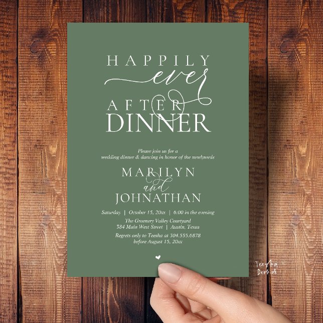 Happily Ever After Dinner Modern Wedding Reception Invitation (Happily Ever After Dinner Modern Wedding Reception Invitation card in Sage Green)