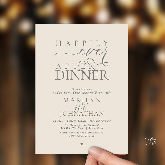 Happily Ever After Dinner Modern Wedding Reception Invitation (Happily Ever After Dinner Modern Wedding Reception Invitation card in Cream Grey)