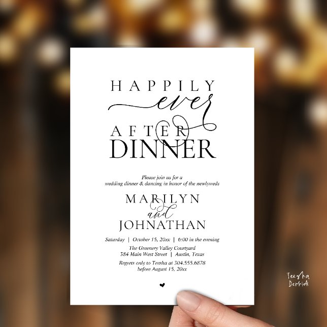 Happily Ever After Dinner Modern Wedding Reception Invitation (Happily Ever After Dinner Modern Wedding Reception Invitation card in black and white)