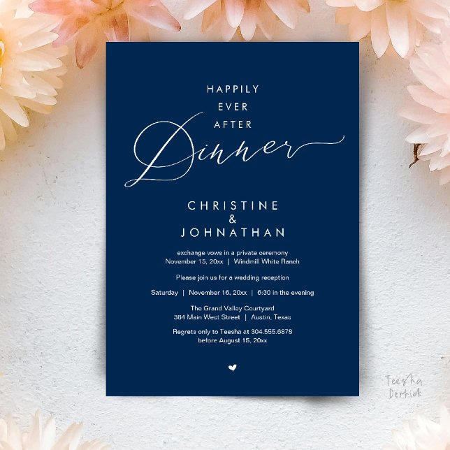 Happily Ever After Dinner Modern Wedding Reception Invitation (Happily Ever After Dinner Modern Wedding Reception Invitation Card Elopement PDF Navy Blue)