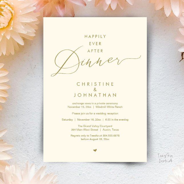 Happily Ever After Dinner Modern Wedding Reception Invitation (Happily Ever After Dinner Modern Wedding Reception Invitation Card Elopement PDF Yellow Gold)