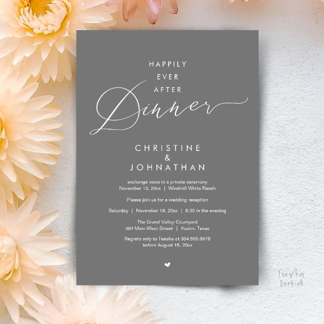 Happily Ever After Dinner Modern Wedding Reception Invitation (Happily Ever After Dinner Modern Wedding Reception Invitation Card Elopement PDF Dark Grey)