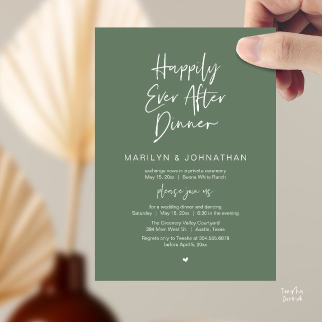 Happily Ever After Dinner Modern Wedding Reception Invitation (Happily Ever After Dinner Modern Minimalist Wedding Reception Invitation Card in Sage Green)