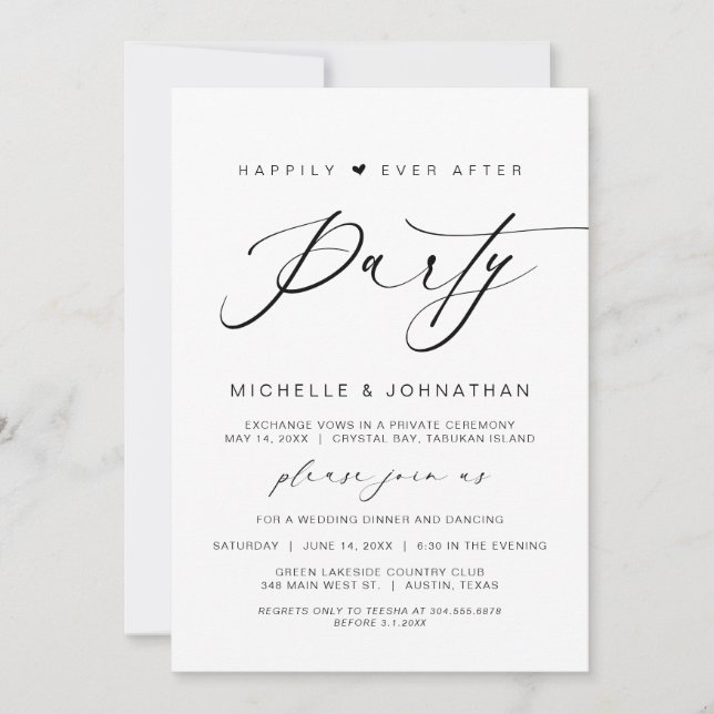Happily Ever After Dinner Party, Wedding Elopement Invitation (Front)
