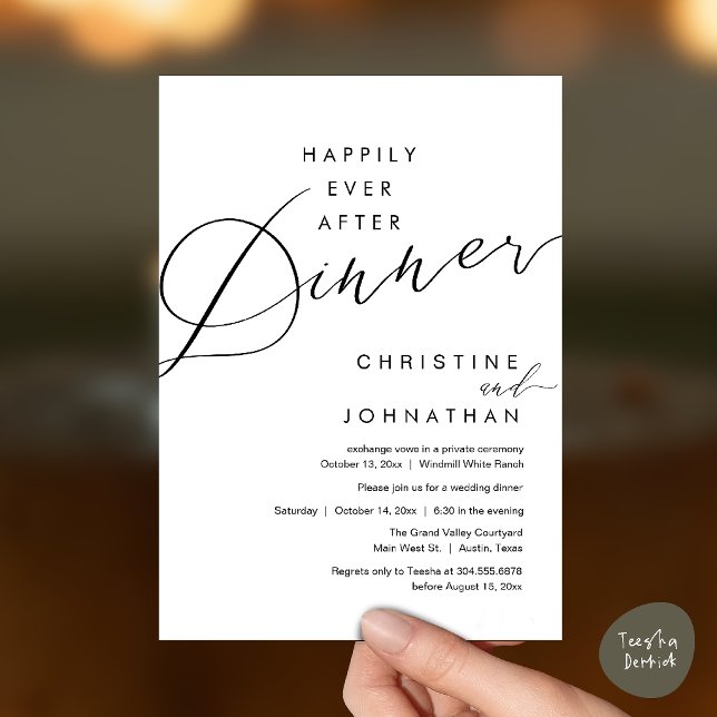 Happily Ever After Dinner Romantic Elegant Wedding Invitation (Happily Ever After Dinner Romantic Elegant Wedding Invitation Card in Black and White)