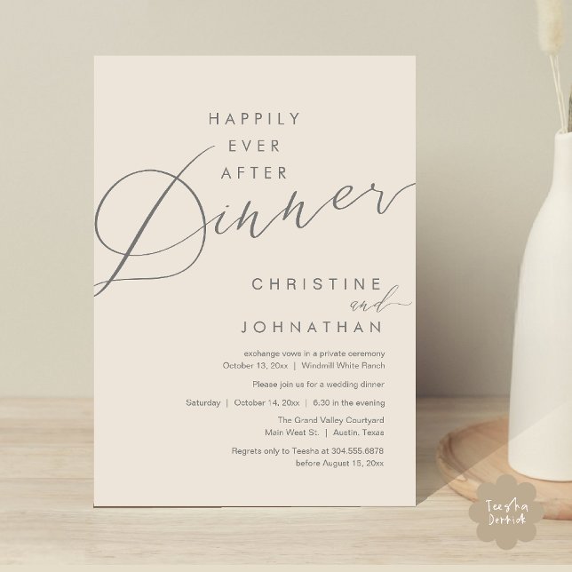 Happily Ever After Dinner Romantic Elegant Wedding Invitation (Happily Ever After Dinner Romantic Elegant Wedding Invitation Card in Cream Grey)