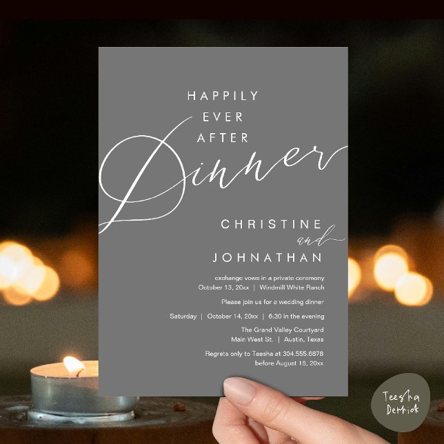 Happily Ever After Dinner Romantic Elegant Wedding Invitation (Happily Ever After Dinner Romantic Elegant Wedding Invitation Card in Dark Grey)