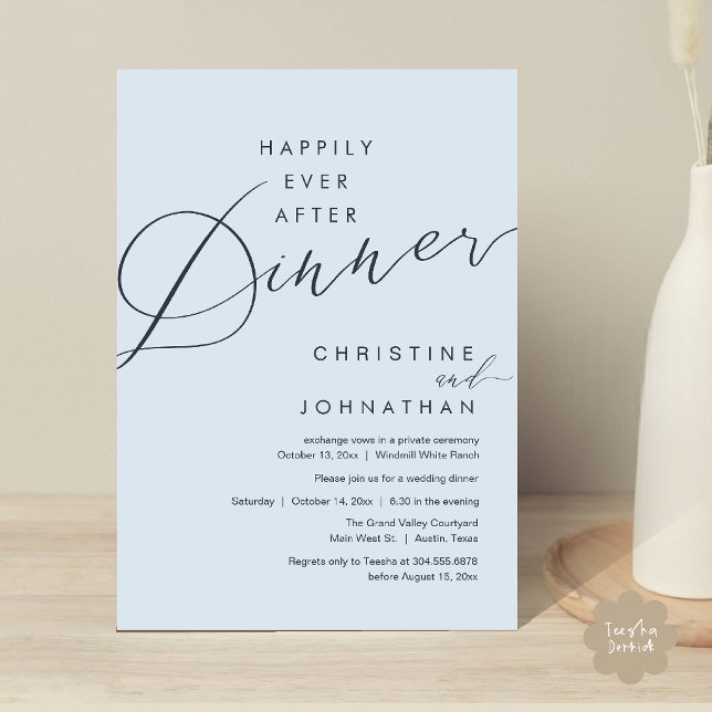 Happily Ever After Dinner Romantic Elegant Wedding Invitation (Happily Ever After Dinner Romantic Elegant Wedding Invitation Card in Misty Blue)