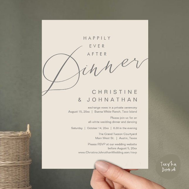 Happily Ever After Dinner Romantic Wedding Invitation (Happily Ever After Dinner Invites Card PDF modern romantic minimalist contemporary Cream Grey)