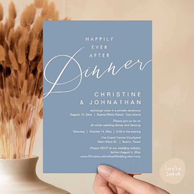 Happily Ever After Dinner Romantic Wedding Invitation (Happily Ever After Dinner, Modern Romantic Wedding Invites Card, PDF, Minimalist Clean, Dusty Blue)