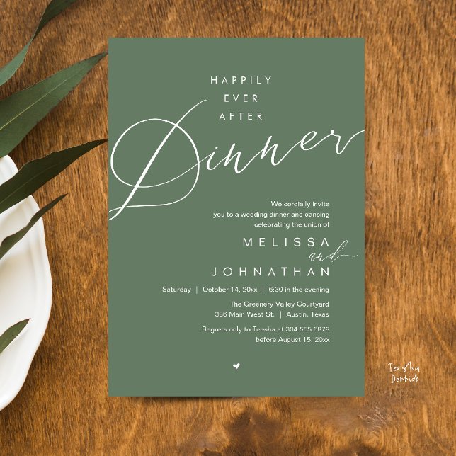 Happily Ever After Dinner Romantic Wedding Party Invitation (Happily Ever After Dinner Romantic Wedding Reception Party Invitation card in sage green)