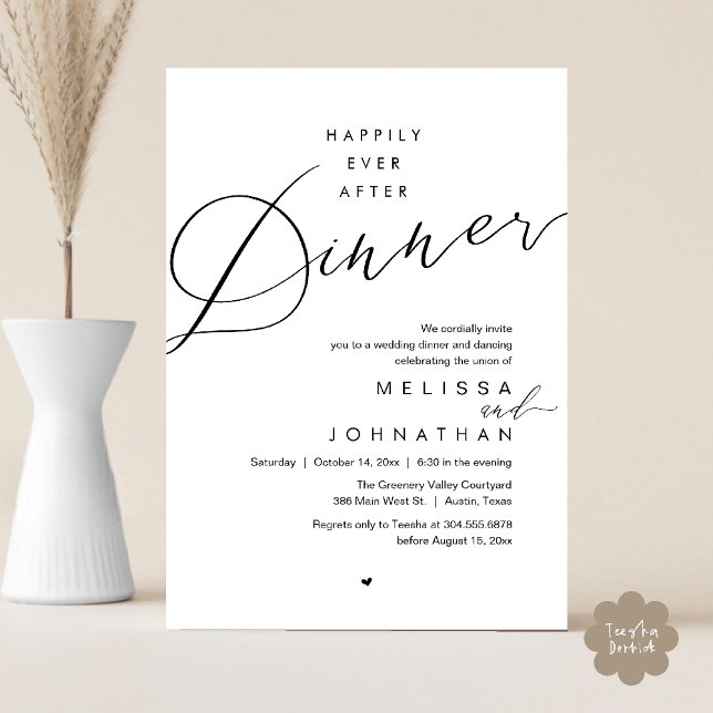 Happily Ever After Dinner Romantic Wedding Party Invitation (Happily Ever After Dinner Romantic Wedding Reception Party Invitation card in black white)