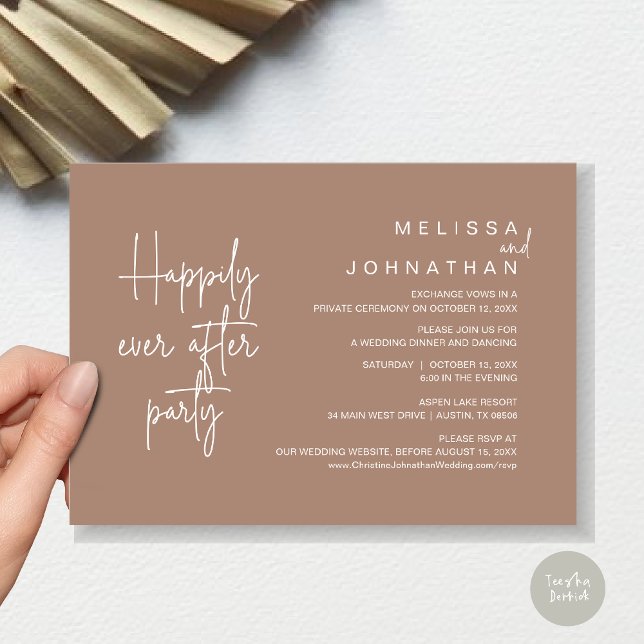 Happily Ever After Dinner, Wedding Elopement Invitation (Happily Ever After Party, Modern Wedding Elopement Dinner Invitation Card, PDF, in Taupe)