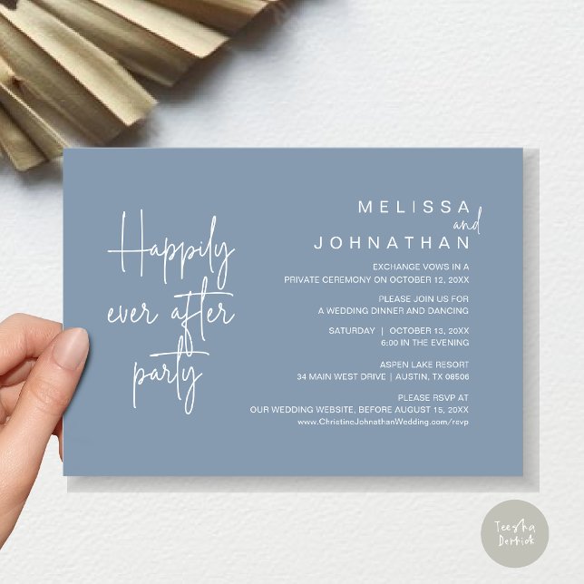 Happily Ever After Dinner, Wedding Elopement Invitation (Happily Ever After Party, Modern Wedding Elopement Dinner Invitation Card, PDF, in Dusty Blue)