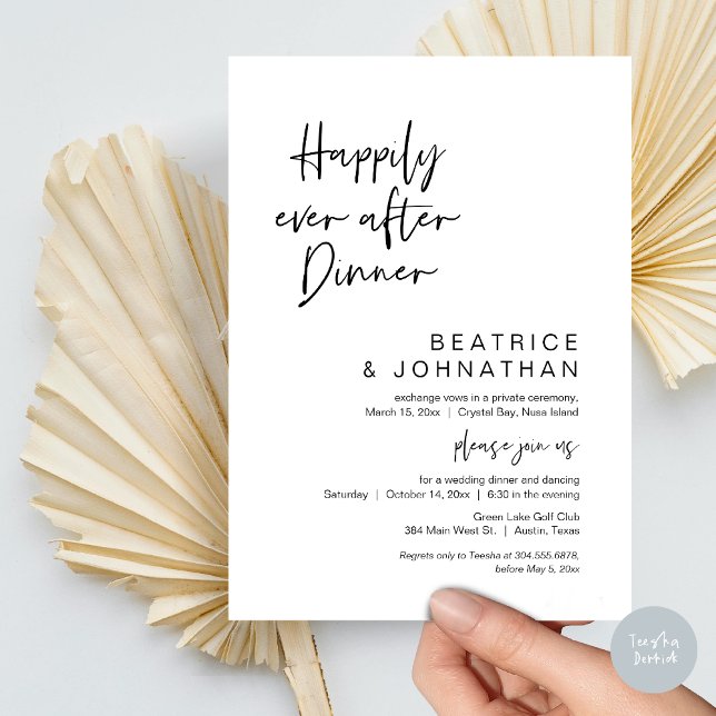 Happily Ever After Dinner, Wedding Elopement Invitation (Happily Ever After Dinner, Modern Wedding Elopement Party Invitation Card, PDF, in Black and White)
