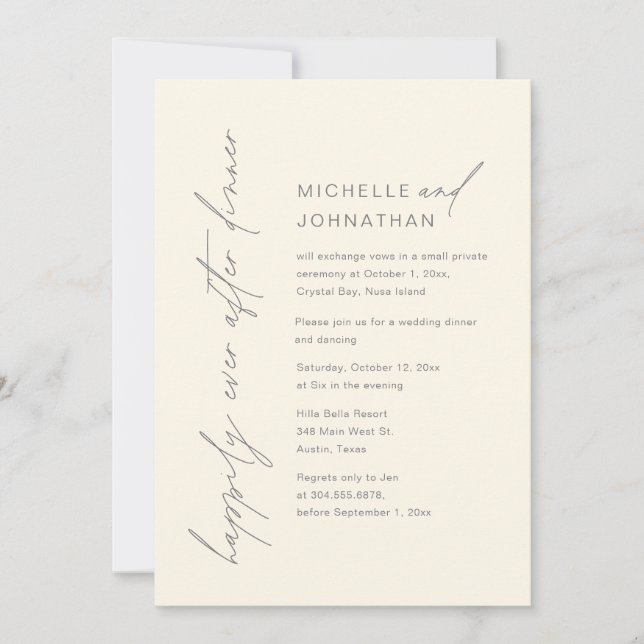 Happily Ever After Dinner, Wedding Elopement Party Invitation (Front)