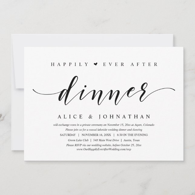 Happily Ever After Dinner, Wedding Elopement Party Invitation (Front)