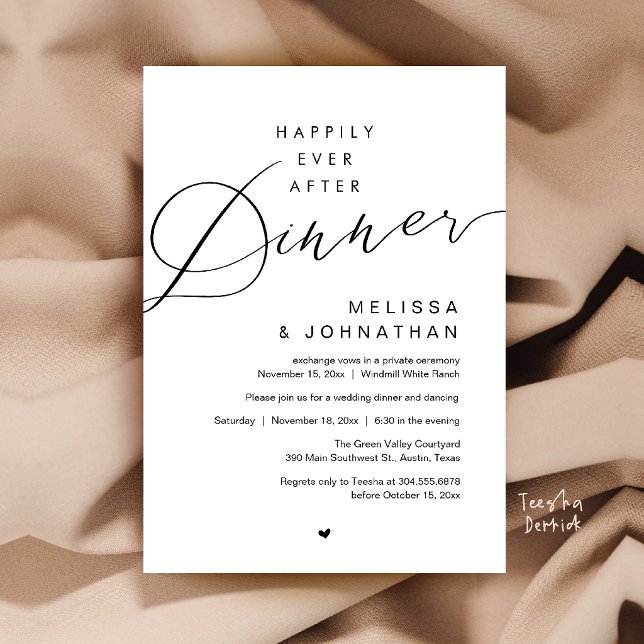 Happily Ever After Dinner Wedding Elopement Party Invitation (Happily Ever After Dinner Wedding Elopement Party Invitation Card in Black and White)
