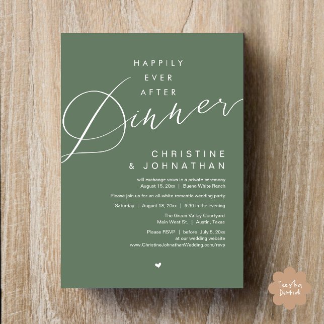 Happily Ever After Dinner Wedding Elopement Party Invitation (Happily Ever After Party Invitation Card PDF Modern Wedding Dinner Dancing Green  Sage Greenery)