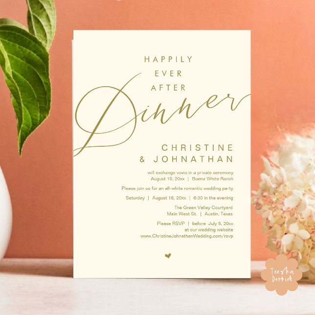 Happily Ever After Dinner Wedding Elopement Party Invitation (Happily Ever After Party Invitation Card PDF Modern Wedding Dinner Dancing Yellow Gold)