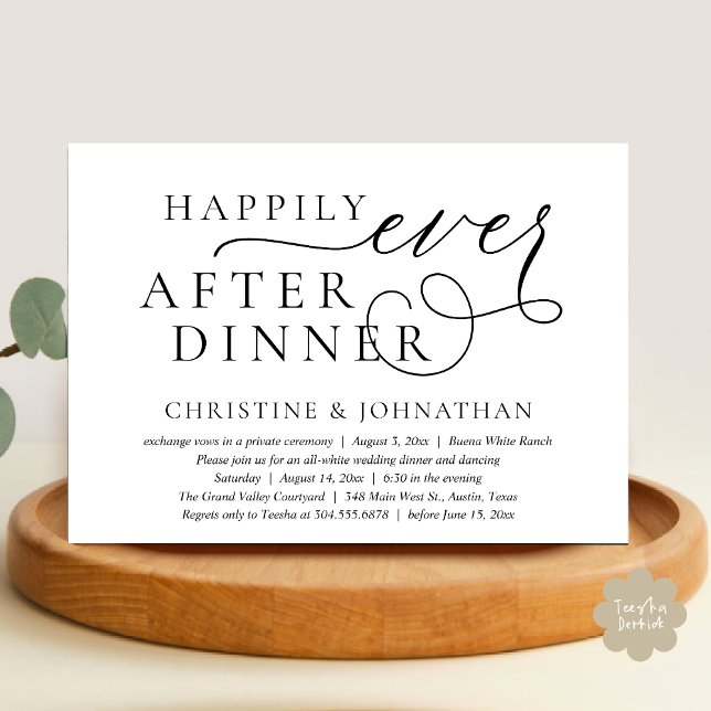 Happily Ever After Dinner, Wedding Elopement Party Invitation (Happily Ever After Dinner Invitation Card, Modern Wedding Party Romantic PDF in Black White)