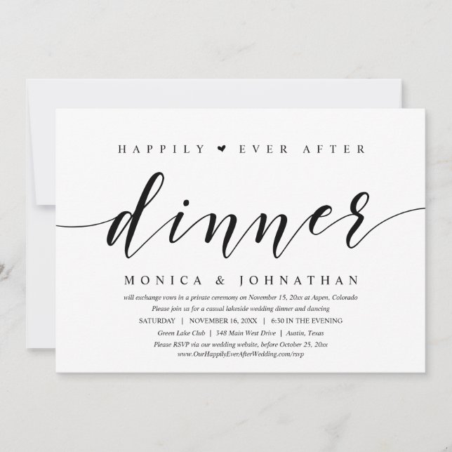 Happily Ever After Dinner, Wedding Elopement Party Invitation (Front)