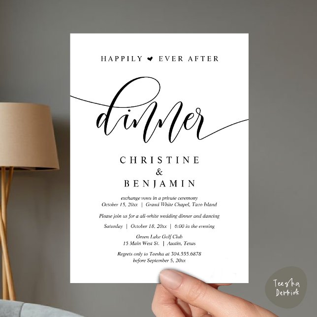 Happily Ever After Dinner, Wedding Party Dancing Invitation (Happily Ever After Dinner, Wedding Party Dancing Invitation Card PDF Modern Romantic Black White)