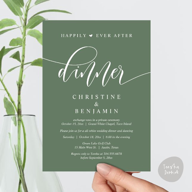 Happily Ever After Dinner, Wedding Party Dancing Invitation (Happily Ever After Dinner, Wedding Party Dancing Invitation Card PDF Modern Rustic Greenery Sage)