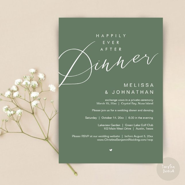 Happily Ever After Dinner, Wedding Party, in Sage Invitation (Happily Ever After Dinner Invitation Card, PDF, Modern Romantic Wedding Elopement , in Sage Green)