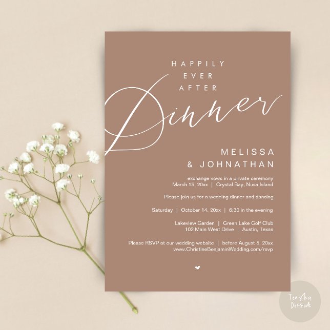 Happily Ever After Dinner, Wedding Party, Taupe Invitation (Happily Ever After Dinner Invitation Card, PDF, Modern Romantic Wedding Elopement , in Warm Taupe)