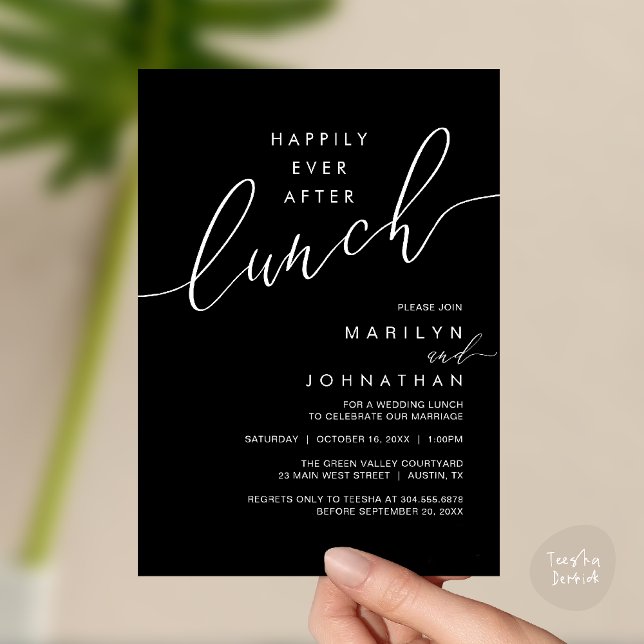 Happily Ever After Dinner Wedding Reception Dinner Invitation (Happily Ever After Lunch Wedding Reception Invitation Card in Black White)