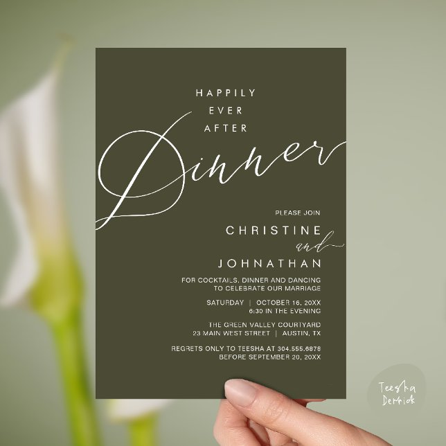 Happily Ever After Dinner Wedding Reception Dinner Invitation (Happily Ever After Dinner Wedding Reception Dinner Invitation Card in Olive green)